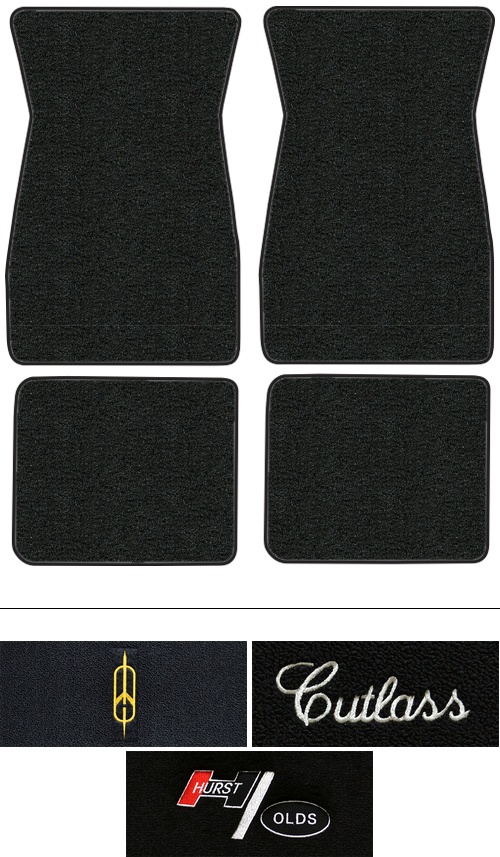 1973 Oldsmobile Cutlass Floor Mats (Logos Available) - 4pc - Loop | Fits: Rear floor mats will not fit car with Strato bucket seats