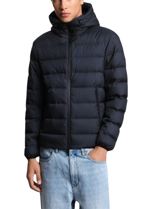 Quilted nylon hooded down jacket with jacquard lettering logo EMPORIO ARMANI | jackets | EM003043 AF15384UB118