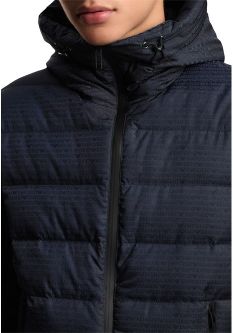 Quilted nylon hooded down jacket with jacquard lettering logo EMPORIO ARMANI | jackets | EM003043 AF15384UB118
