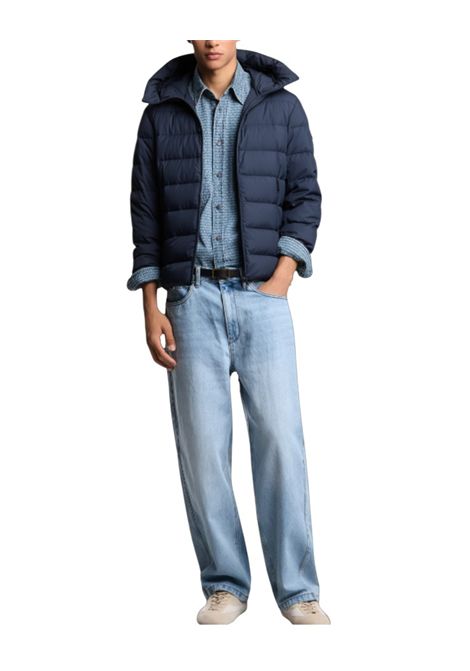 Quilted nylon hooded down jacket with jacquard lettering logo EMPORIO ARMANI | jackets | EM003043 AF15384UB118