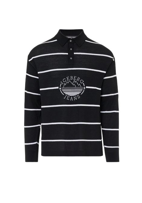 Maglia a polo rigata base rossa in misto lana con intarsio logo e montagne Iceberg ICEBERG JEANS | Maglie | A0079001R901