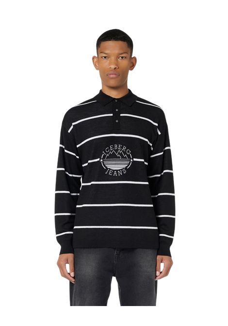 Maglia a polo rigata base rossa in misto lana con intarsio logo e montagne Iceberg ICEBERG JEANS | Maglie | A0079001R901