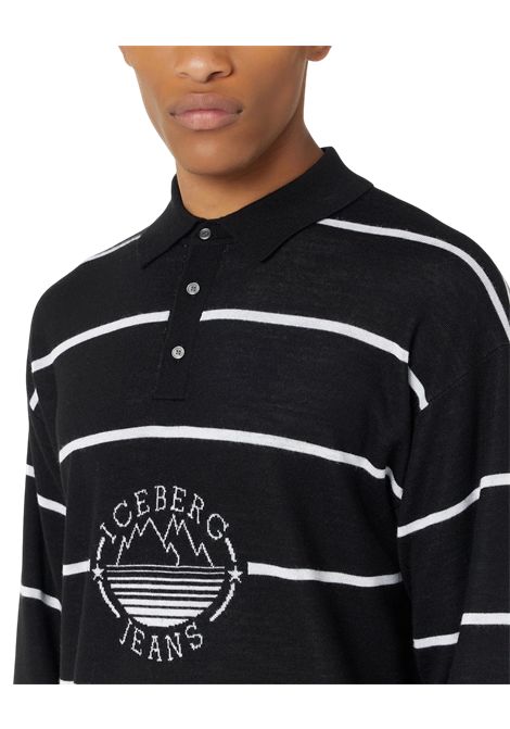 Maglia a polo rigata base rossa in misto lana con intarsio logo e montagne Iceberg ICEBERG JEANS | Maglie | A0079001R901