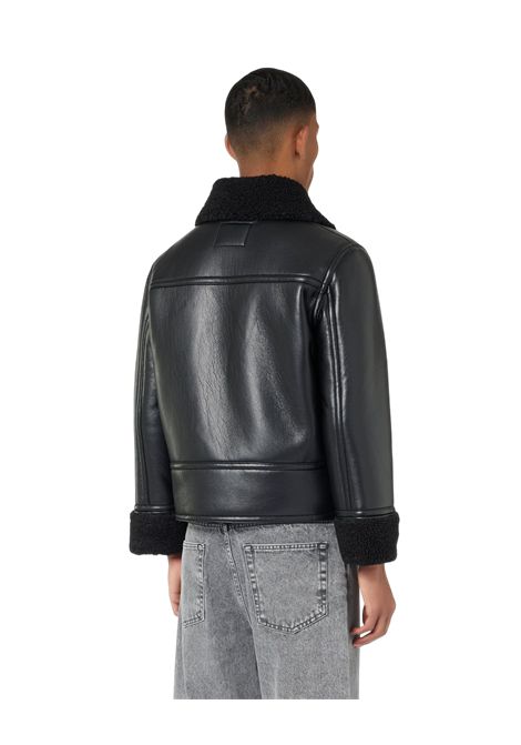 Giubbotto aviator fit in ecomontone nero con interno in pile ricciolino e logo Iceberg Jeans ICEBERG JEANS | Giubbotti | OZ11JSS19000