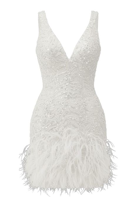 Mini dress with embellishments and feathers ALLURE | dress | A4716BIANCO
