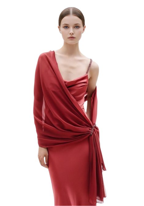 Abito  scivolato con spalline gioiello e stola ALLURE | Abiti | A4850 A4850BBLUSH