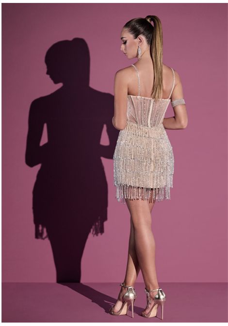 mini dress with jewelled fringes IMPERO | dress | KD2507CAMPIONE