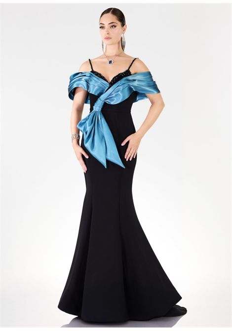 abito con tessuto a contrasto e spalline  gioiello IMPERO | Abiti | RZ7055CAMPIONE