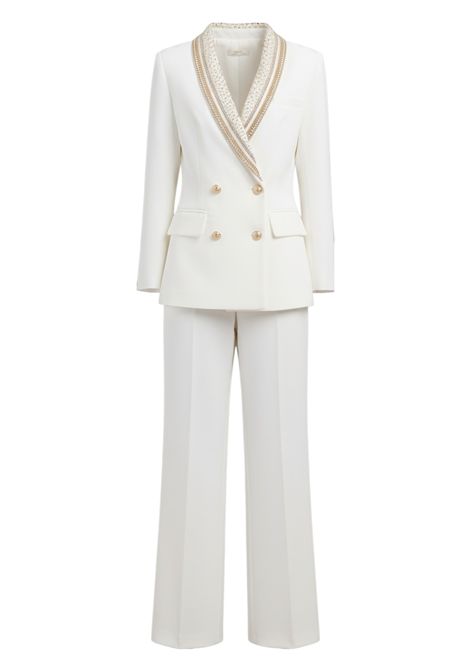 Tailleur doppiopetto con borchie sul rever KUEA | Tailleur | E0E02BIANCO