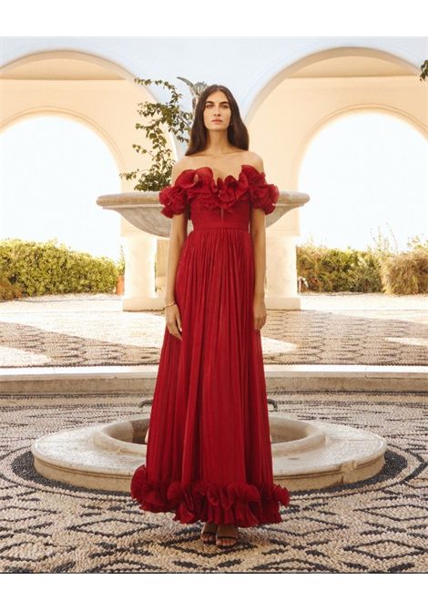 abito con rouche allo scollo e sul fondo MAESTRI | Abiti | 5200 5200FROSSO