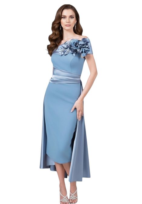 Longuette sheath dress with overskirt and floral appliqués MUSANI | dress | RR53002527