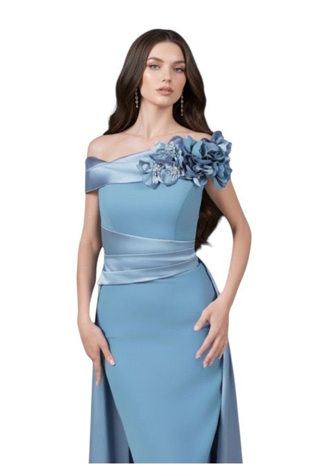 Longuette sheath dress with overskirt and floral appliqués MUSANI | dress | RR53002527