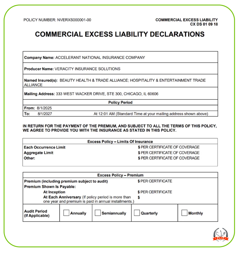 Commercial excess liability example.