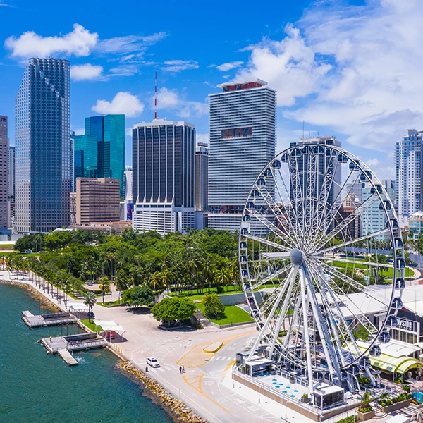 Miami's beautiful beach, with the city in the background.