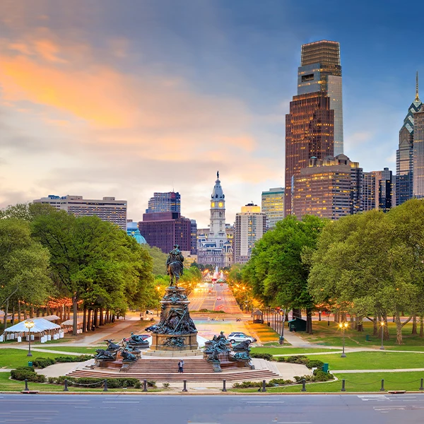 Philadelphia, PA's scenic parks and streets.