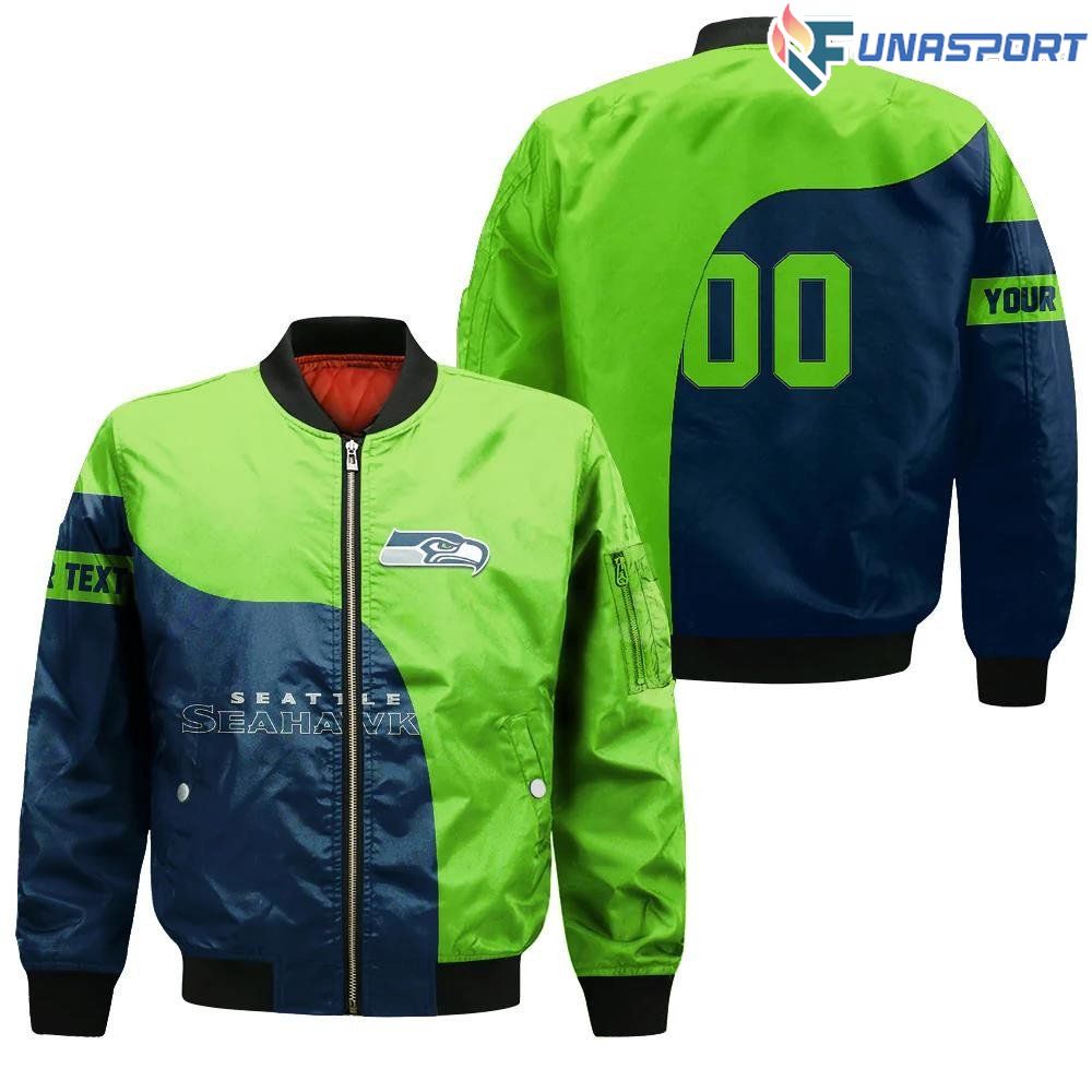 Seattle Seahawks Bomber Jacket 3D Printed Curve Style Custom Text And Number