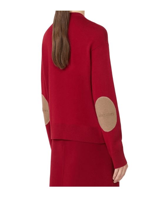 Maglia da donna in lana con toppe color cammello sui gomiti, girocollo, manica lunga, colore rosso S MAX MARA | 9366095106004