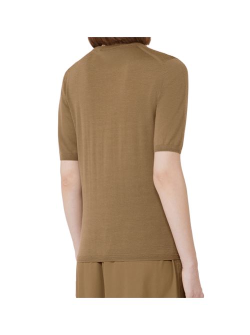Maglia da donna in pura lana , girocollo, mezza manica, colore nocciola MAX MARA | 1366165106004