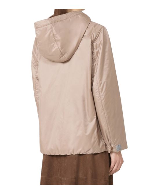 Giacca da donna imbottita con cappuccio in tela antigoccia, color tortora MAX MARA THE CUBE | 9486025406026