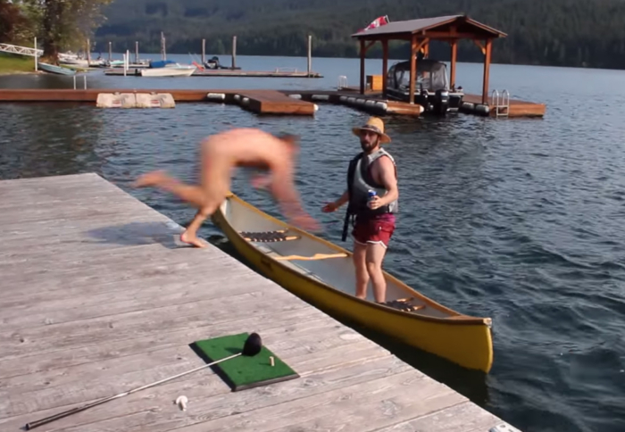 Naked Guy Tackles Drunk Canadian Out Of Canoe
