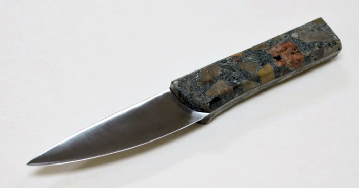 Knife Crafted From Concrete Rubble, Broken Shovel