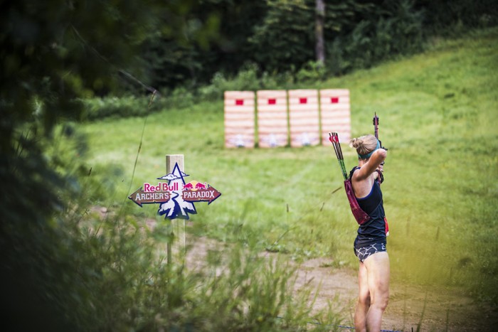 Competitor at the Red Bull Archer's Paradox, held in Hastings, Minnesota on August 22. 2015.