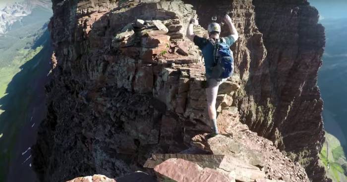 Rocks Crumble Underfoot As Moutaineer Leaps