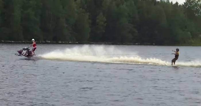 Water Skiing Behind A Snowmobile