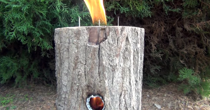 Log + Drill = Rocket Stove!