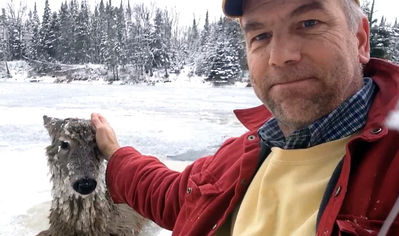 Man Rescues Deer From Icy Water