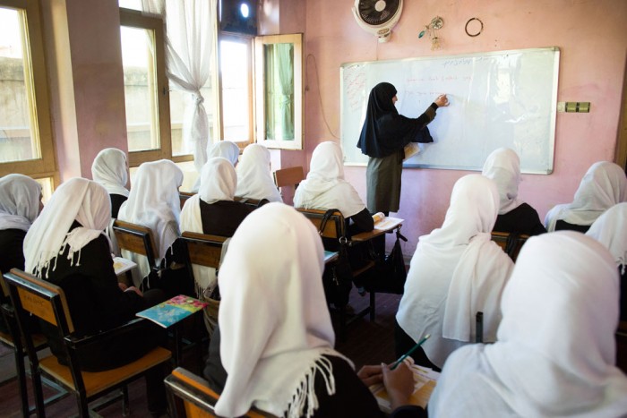 Afghan girls attending school supported by Combat Flip Flops, courtesy of Aid Afghanistan Education