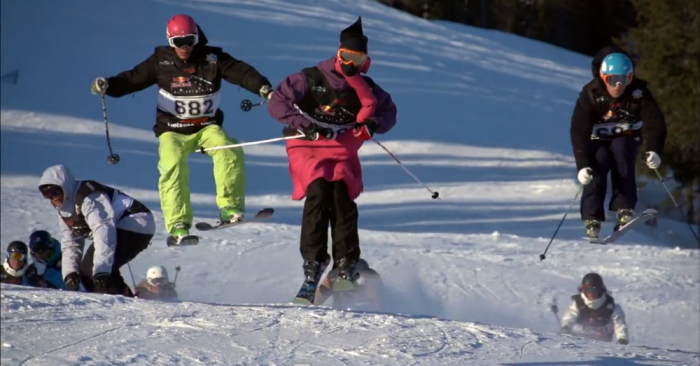 Epic Downhill Snow Race Pileup