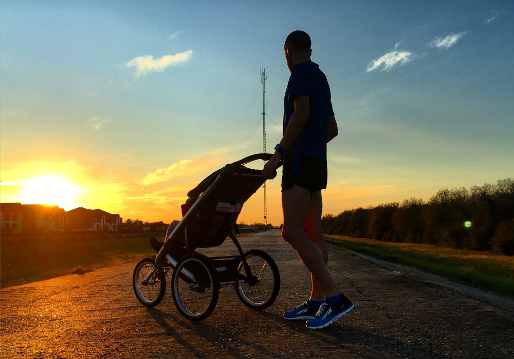 running stroller sunset