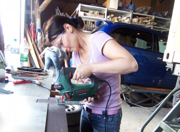 wife building motorhome