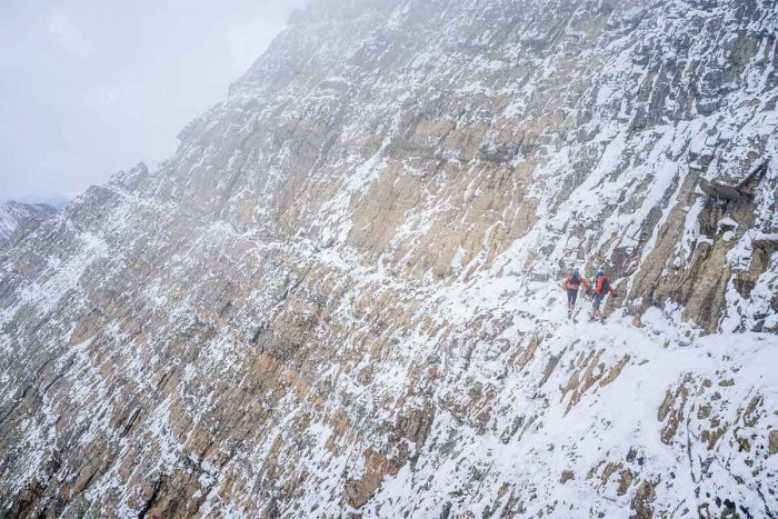 Icy ledges, big drops... in running shoes