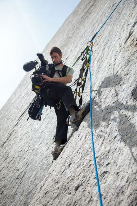 shooting film camera cliff climber