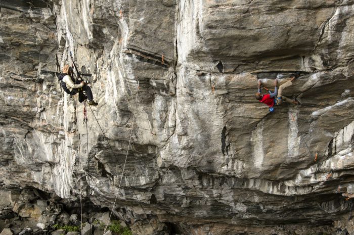 shooting film cliff climber