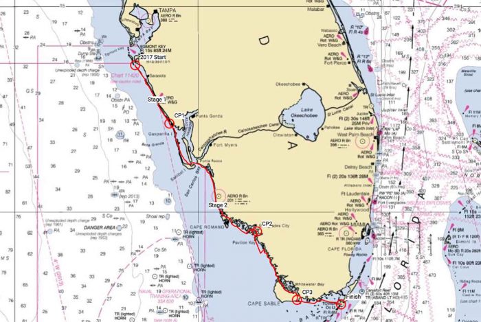 Outline map for Everglades Challenge race