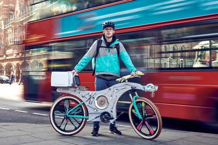 upcycled deliver bike made from kitchen utensils