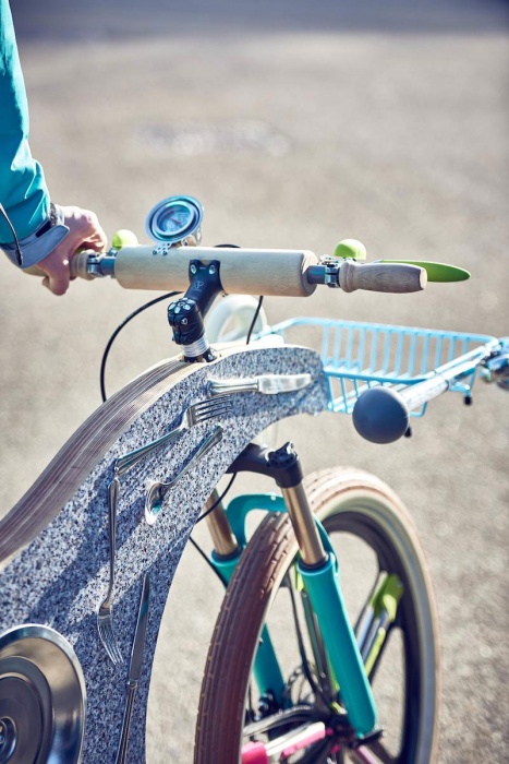 upcycled deliver bike made from kitchen utensils