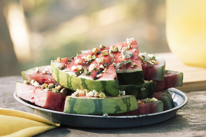 grilled watermelon with gorgonzola crumbles recipe