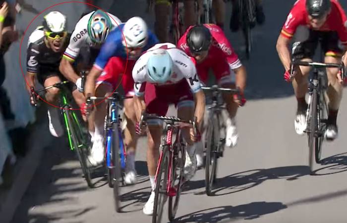 Mark Cavendish elbowed, Peter Sagan Disqualified from Tour De France