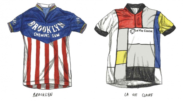 Brooklyn and La Vie Claire cycling jerseys