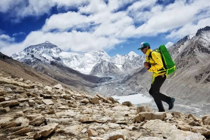 Adrian Ballinger running at Base Camp, Mount Everest