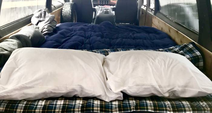 Camping with real pillows