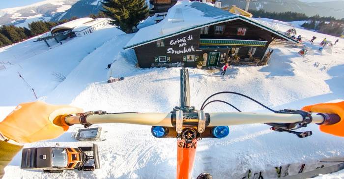 Watch: 50-Foot Rooftop Gap on Snow by Mountain Bike