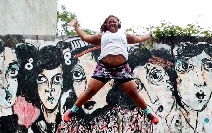 plus size athlete jumping