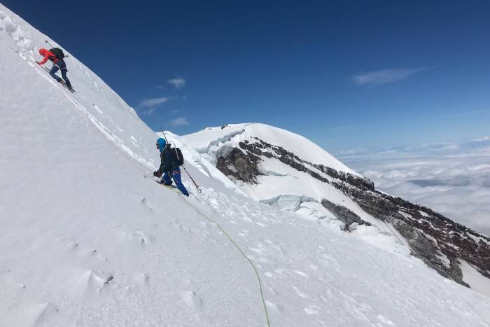 Sam and Erik slog through snow on Emmons Glacier
