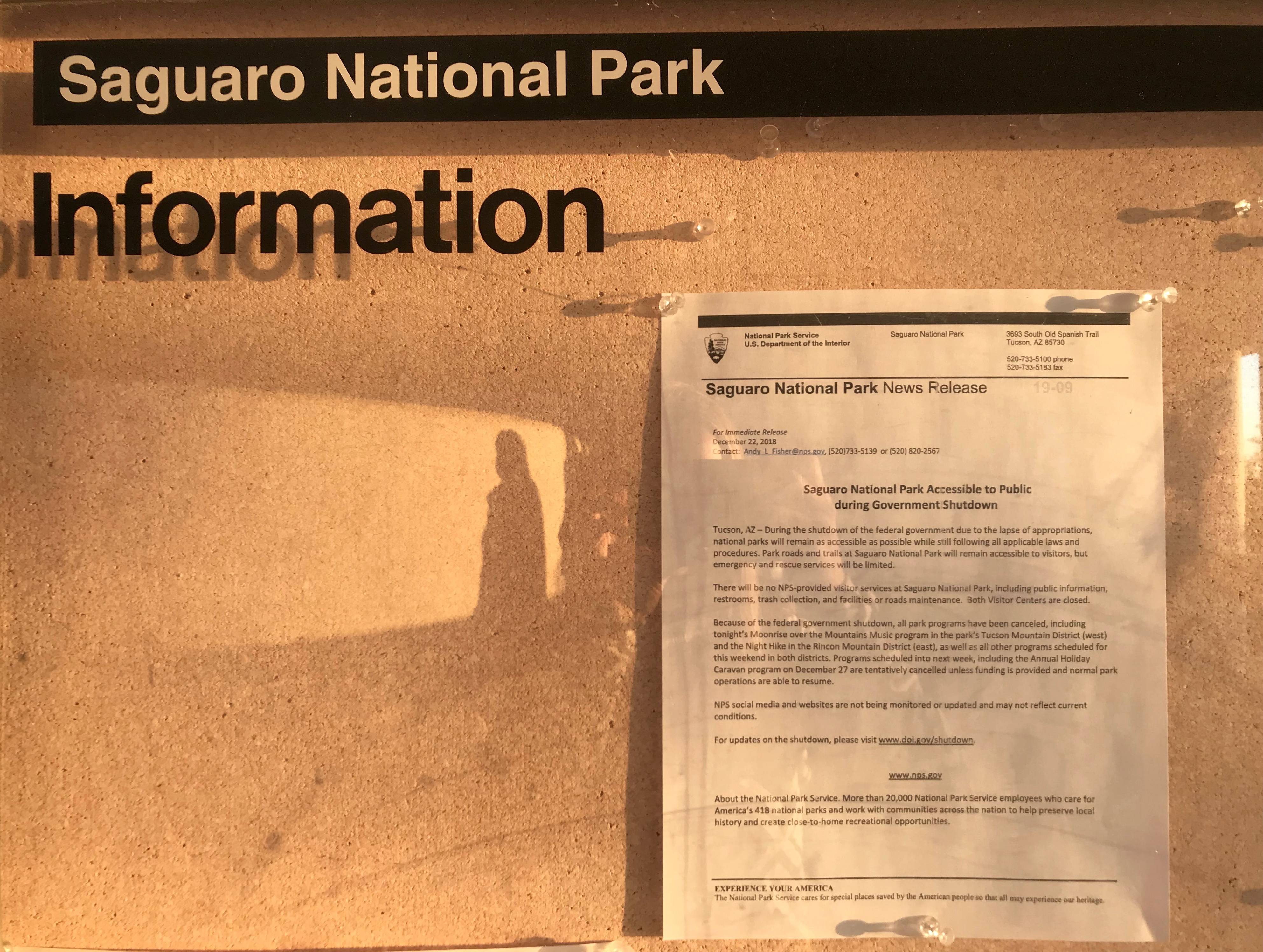 letter on front door of Saguaro National Park