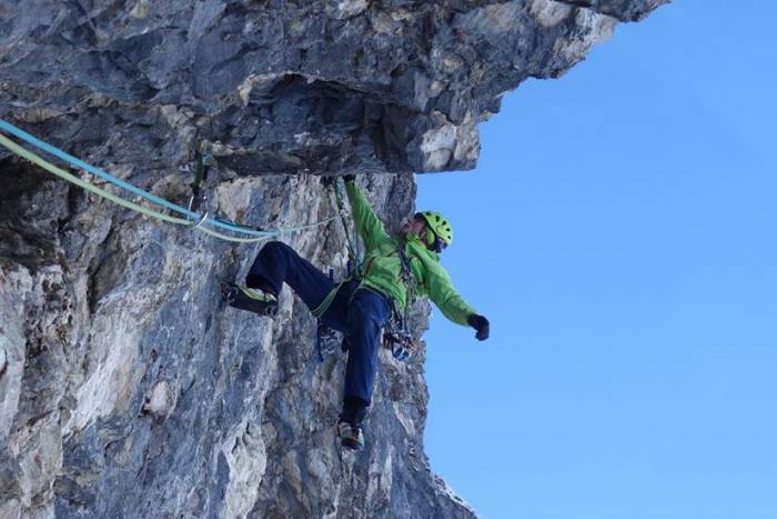 The author rock climbing